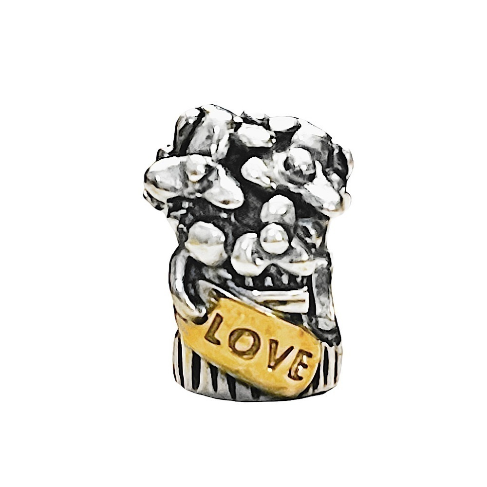 Authentic Pandora Sterling‎ Silver & 14k Gold Love Bouquet Charm Retired 790441